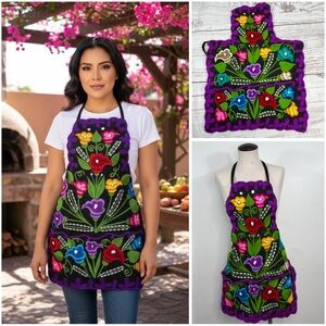 Mexican Embroidered Calla Lily Colorful Floral Zinacantan Artisan Apron